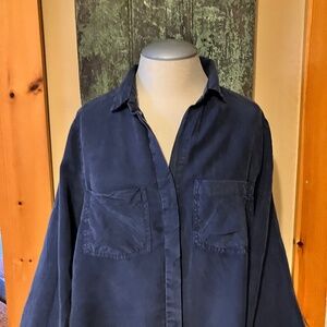 Get Primped Navy Tencel Long Sleeve Button Up